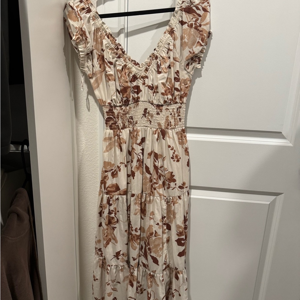 Abercrombie & Fitch Cap Sleeve Smocked Waist Midi Dress